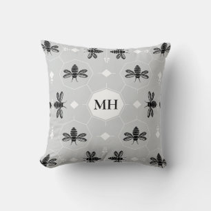 Modern Grå Elegant Svart Bimottiv Monogram Kudde