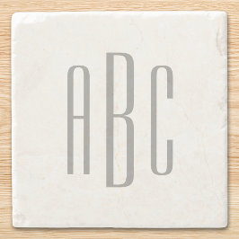 Modern Grå Enkel Trebokstavsmonogram Stenunderlägg