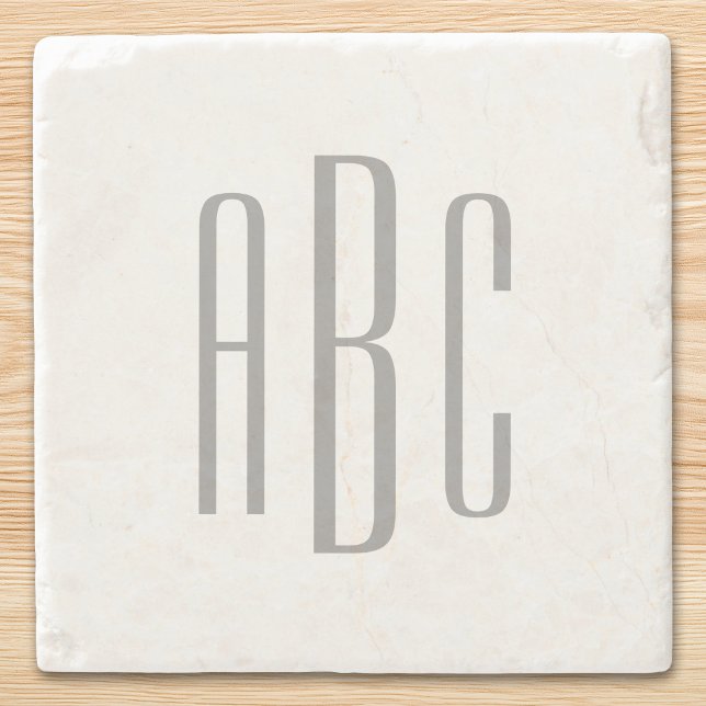 Modern Grå Enkel Trebokstavsmonogram Stenunderlägg (Modern Gray Simple Three Letter Monogram Stone Coaster)