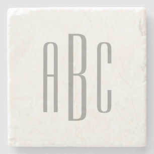 Modern Grå Enkel Trebokstavsmonogram Stenunderlägg