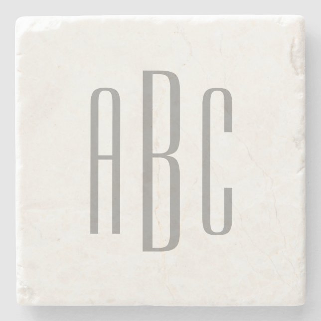 Modern Grå Enkel Trebokstavsmonogram Stenunderlägg (Framsidan)