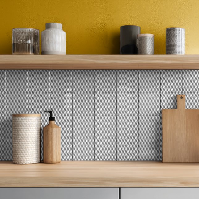Modern grå geometrisk 3D-kubmönster Kakelplatta (Skapare uppladdad)