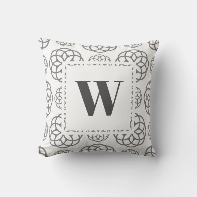 Modern grå geometrisk monogram kudde (Framsida)