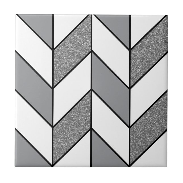 Modern grå glitter sillbensmönster Chevron mönster Kakelplatta (Framsidan)