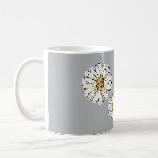 Modern grå gul tusensköns blomster kaffejätte mugg (Vänster)