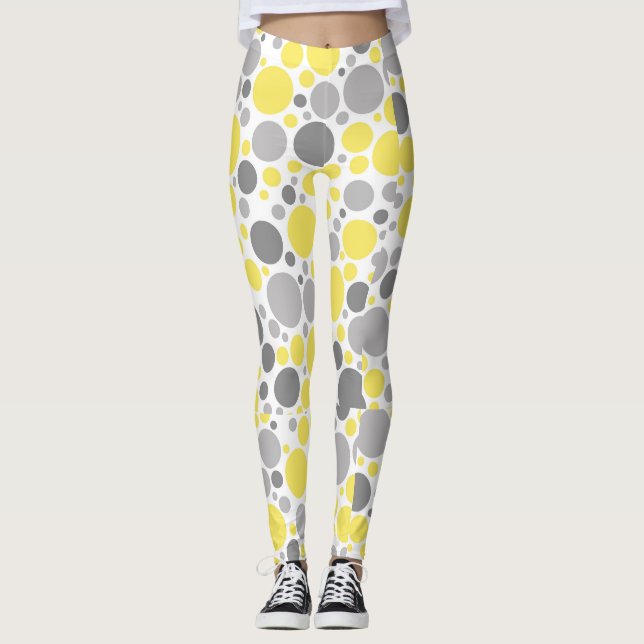 Modern Grå Gula Bubblor Leggings (Framsida)