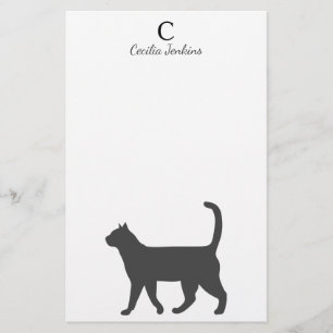 Modern grå kattSilhouette & namn Brevpapper
