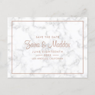 Modern grå marmor med roséguld Save the Date Meddelande Vykort
