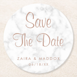 Modern grå marmor med roséguld Save the Date Underlägg Papper Rund