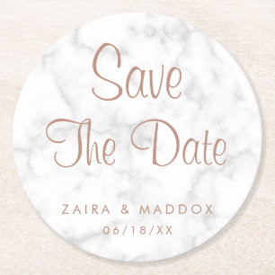 Modern grå marmor med roséguld Save the Date Underlägg Papper Rund