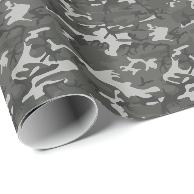 Modern Grå Militär Kamouflage Presentpapper (Rullad Hörn)