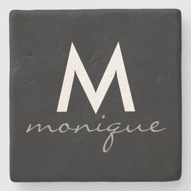 Modern grå MonogramCursive Stenunderlägg (Framsidan)