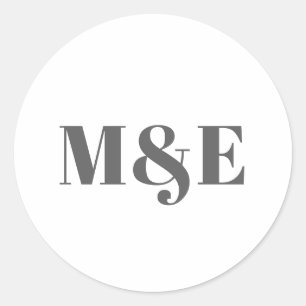 Modern grå och vit djärv monogram bryllup runt klistermärke