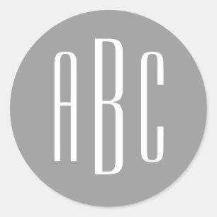 Modern grå och vit enkel tresiffrig monogram runt klistermärke