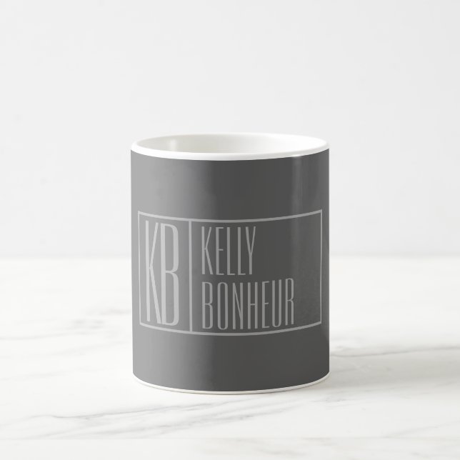 Modern, Grå på Mörkgrå, Initialer & Namn Logo Kaffemugg (Center)