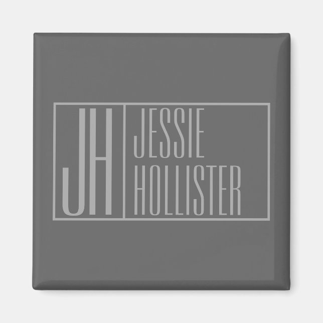 Modern, Grå på Mörkgrå, Initialer & Namn Logo Magnet (Framsidan)