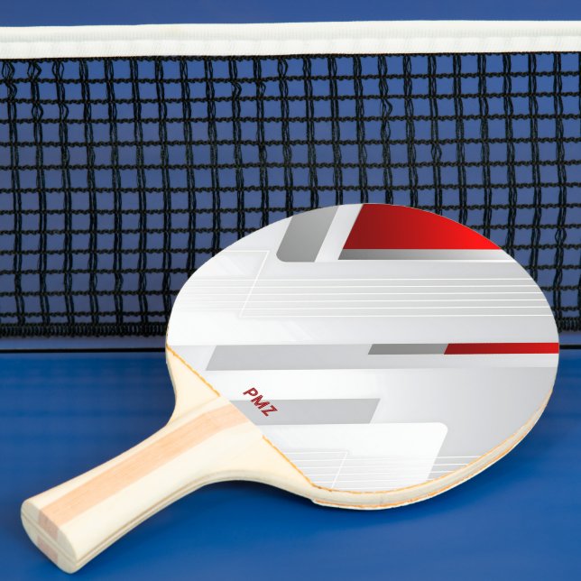 Modern grå röd geometrisk monogram pingisracket (Insitu)