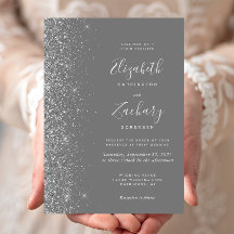 Modern grå silver glitter kant bröllop