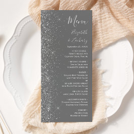 Modern grå silver glitter kant bröllop meny