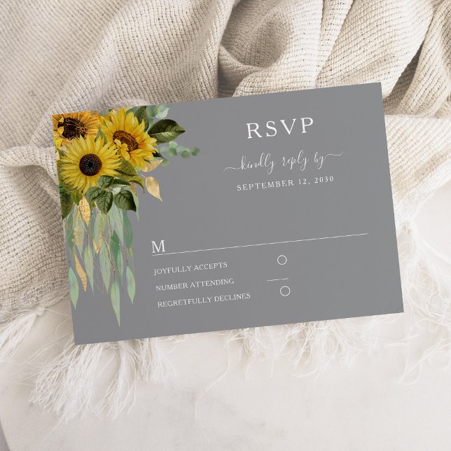 Modern Grå Solros Bröllop  OSA Kort (Modern Gray Sunflower Wedding RSVP Card)