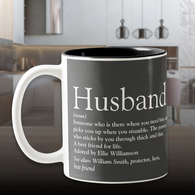 Modern Grå Typografisk Rolig Definition Av Make Två-Tonad Mugg (Modern Gray Typographic Fun Husband Definition Two-Tone Coffee Mug)
