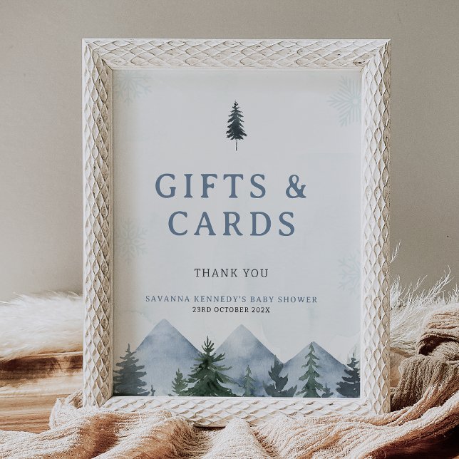 Modern Grå Vildmarks Vinter Bebis Shower Skylt (Mountain Baby Shower Sign, Mountain Pine Trees baby Shower Sign, Wilderness Baby Shower Sign, Gifts )