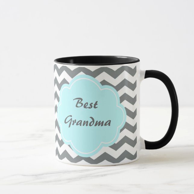 modern grå, vit chevron bästa mormor mugg (Höger)