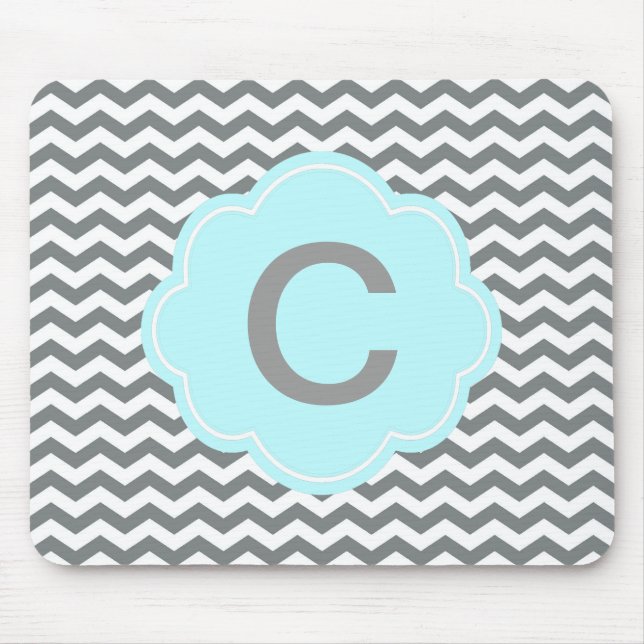 modern  grå, vit chevron-monogram musmatta (Framsidan)