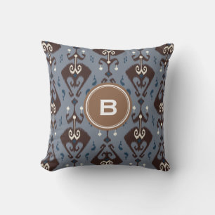 Modern gråbrun ikat tribal mönster monogram kudde