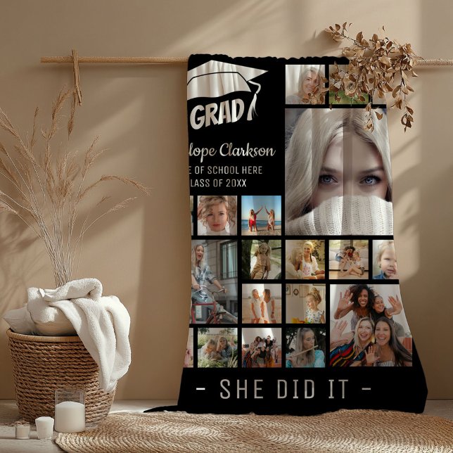 Modern GRAD 13 x fotocollage Student Gift Fleecefilt (Skapare uppladdad)