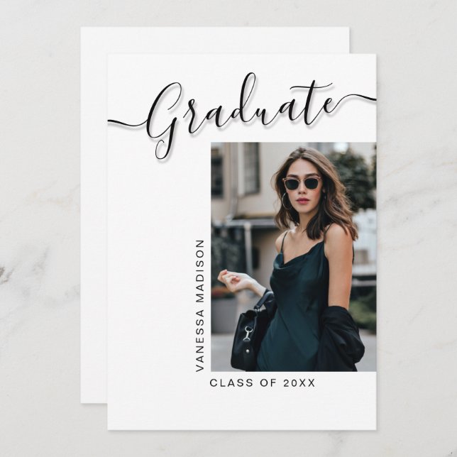 Modern Grad | 1 Photo Elegant Script Meddelande (Fram/baksida)