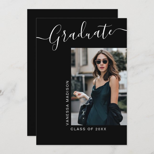 Modern Grad | 1 Photo Elegant Script Meddelande (Fram/baksida)