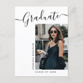Modern Grad | 1 Photo Elegant Script Vykort