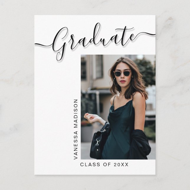 Modern Grad | 1 Photo Elegant Script Vykort (Framsida)