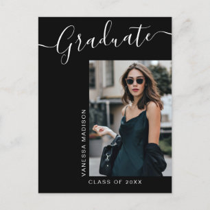 Modern Grad 1 Photo Elegant Script Vykort