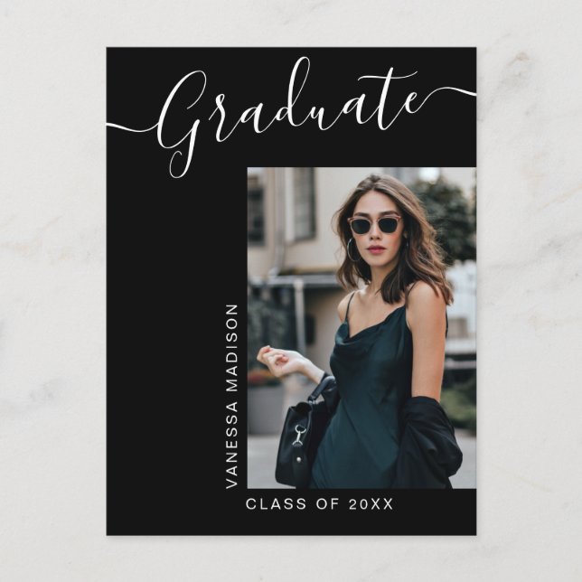Modern Grad | 1 Photo Elegant Script Vykort (Framsida)