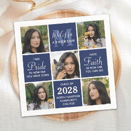 Modern Grad 5 Photo Collage Navy Blue Studenten Pappersservett