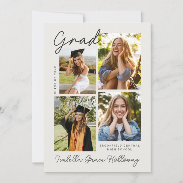 Modern Grad Announcement  With Multiple Photos Inbjudningar (Framsida)