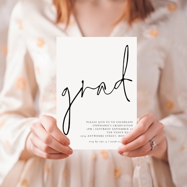 Modern Grad Black Script-Studentfest Inbjudningar (Skapare uppladdad)