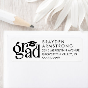 Modern Grad Bold Type Cap Black Anpassningsbar Fär Returadress Etikett