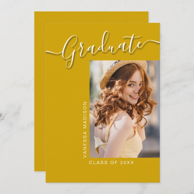 Modern Grad | Canary Gult 1 Photo Elegant Script Meddelande (Fram/baksida)