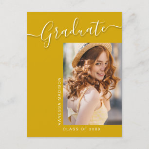 Modern Grad Canary Gult 1 Photo Elegant Script Vykort