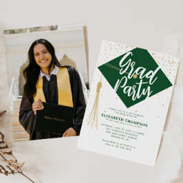 Modern GRAD Cap Grönt Guld Photo Studentfest Inbjudningar