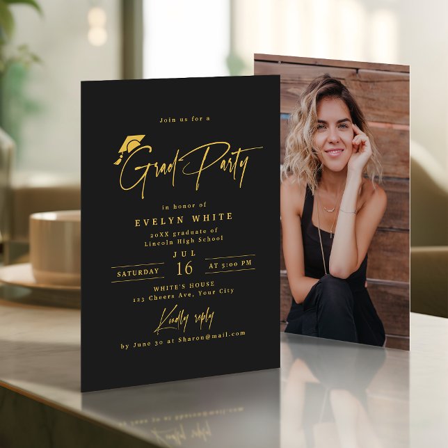 Modern Grad Cap Signature Script Simple Graduation Inbjudningar (Modern Grad Cap Signature Script Simple Graduation Invitation)