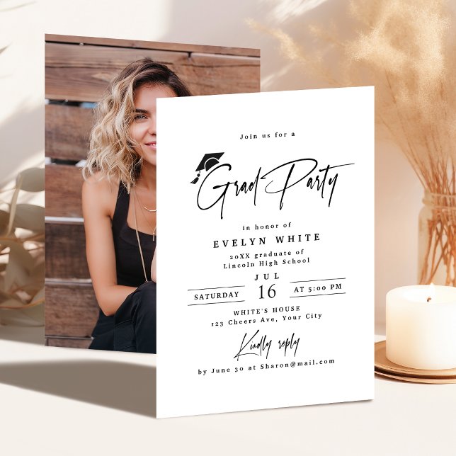 Modern Grad Cap Signature Script Simple Graduation Inbjudningar (Modern Grad Cap Signature Script Simple Graduation Invitation)