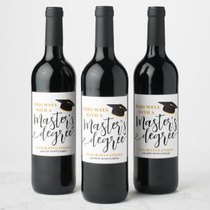 Modern Grad Cap Tassel Elegant Master's Degree Vinflaska Etikett