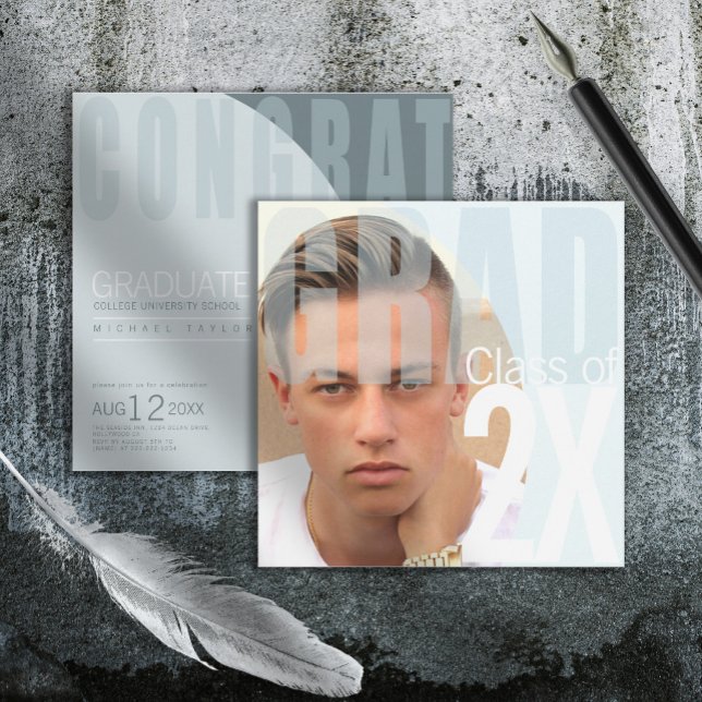 Modern Grad Closeup Photo Blue ID897-inbjudan Inbjudningar (Skapare uppladdad)
