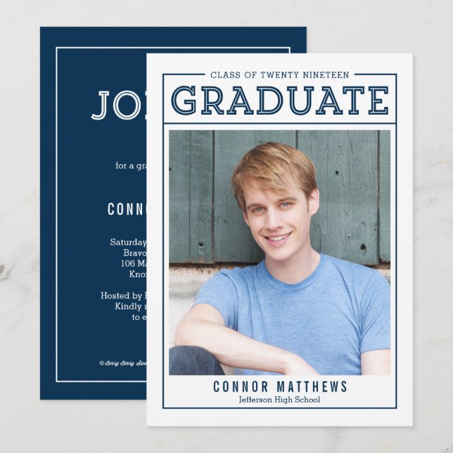 Modern Grad EDITABLE FÄRG Studenten Inbjudningar (Fram/baksida)