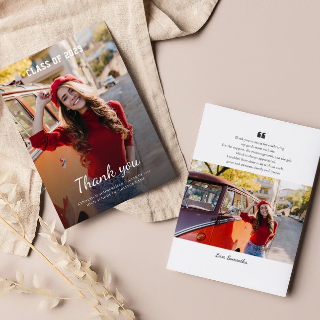 Modern Grad-foto, studenten 2025 Tack Kort (Graduation 2025 Modern Grad Photo Thank You Card)