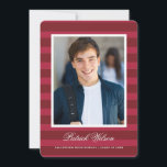 Modern Grad graduation announcement card_red Meddelande<br><div class="desc">A modern graduation card featuring single photo and stripes.</div>